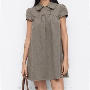 BRAND SPANKIN NWT Cider Tan & Brown Houndstooth A-Line Mini Dress (52" waist)